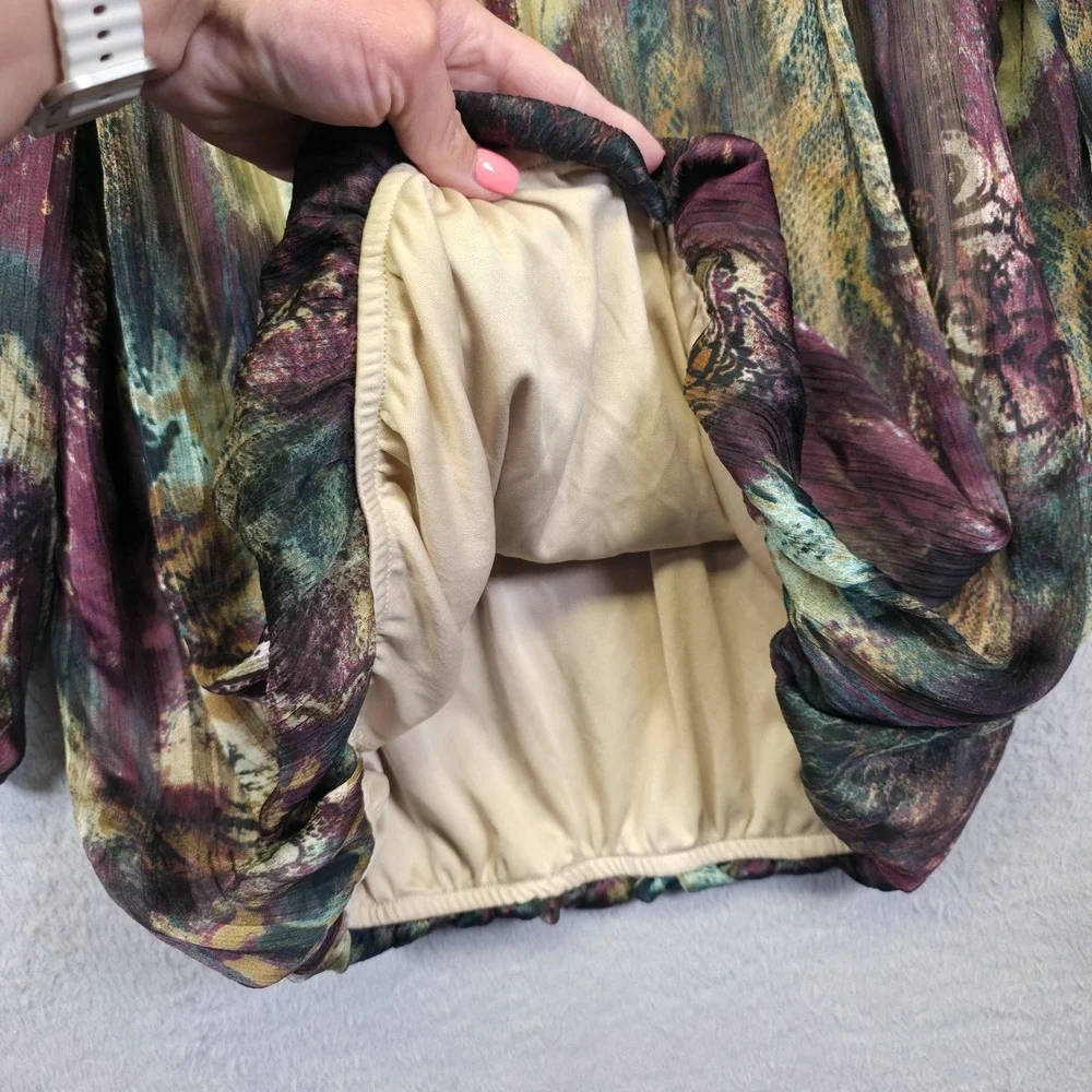 Y2K Dressbarn Top Women 14/16 Tie Satin Mixed Media Pisley Boho Bubble Hem Fairy